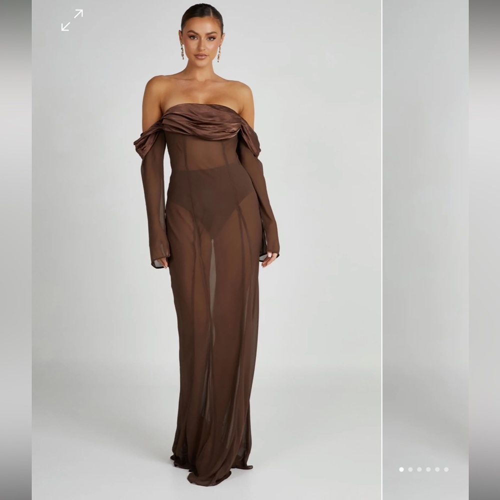 Ivanna Off Shoulder Chiffon Maxi Dress Meshki sheer gown size small